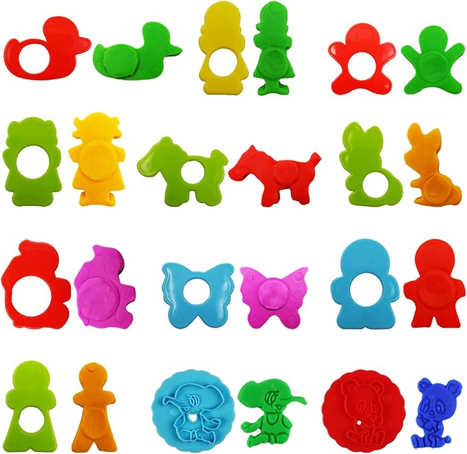 FRIMOONY Dough Tools Set for Kids, Various Plastic Animal Molds, Rolling Pins, for Creative Dough Cutting, 44 Pieces