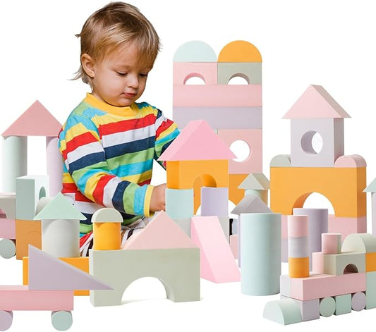 Set of 34 Jumbo Large Foam Blocks for Toddlers - Stacking Soft Blocks for Kids with Shapes & Colors Learning - Construction Building Preschool Toys - Giant Foam Bath Blocks for Toddlers 3-5 & above