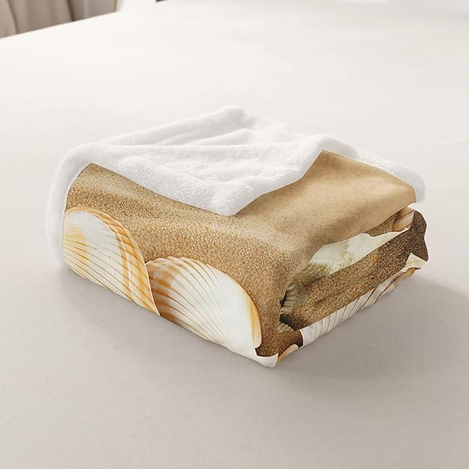 Starfish Fleece Throw Blanket Beach Starfish Seashells Plush Blanket for Sofa Couch Bed Ocean Marine Themed Sherpa Blanket Hawaiian Beach Fuzzy Blanket Tropical Beach Room Decor Queen 90x90 Inch