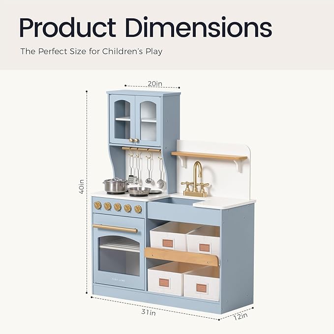 Tiny Land Play Kitchen for Kids, Wooden Toy Kitchen Set with Storage & Accessories, Toddler Kitchen Playset with Stove & Sink, Kids Kitchen Playset Gift for Ages 3-8