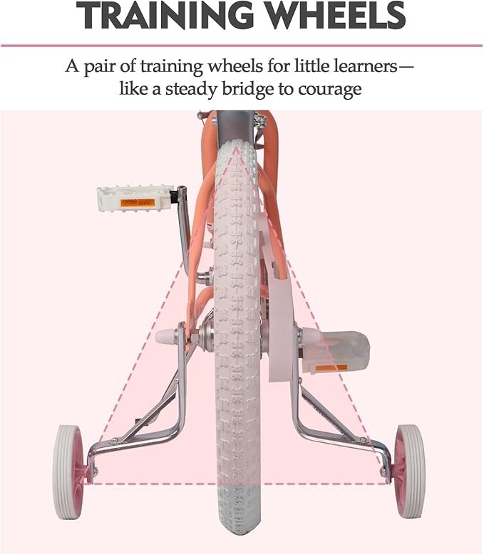 Glerc Petal Girls Bike, 12-18 Inch Kids Bike for Ages 2-9 Years Old Children, Princess Style Kids Bicycle with Training Wheels & Basket & Streamers, Multiple Colors