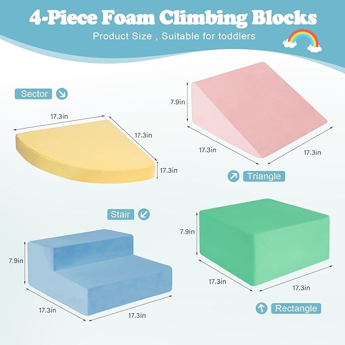 Climbing Toys for Toddlers 1-3, Foam Climb Blocks for Baby，4-Piece Baby Climbing Crawling Toys Soft Foam Blocks Activity Play Set (4-Piece)
