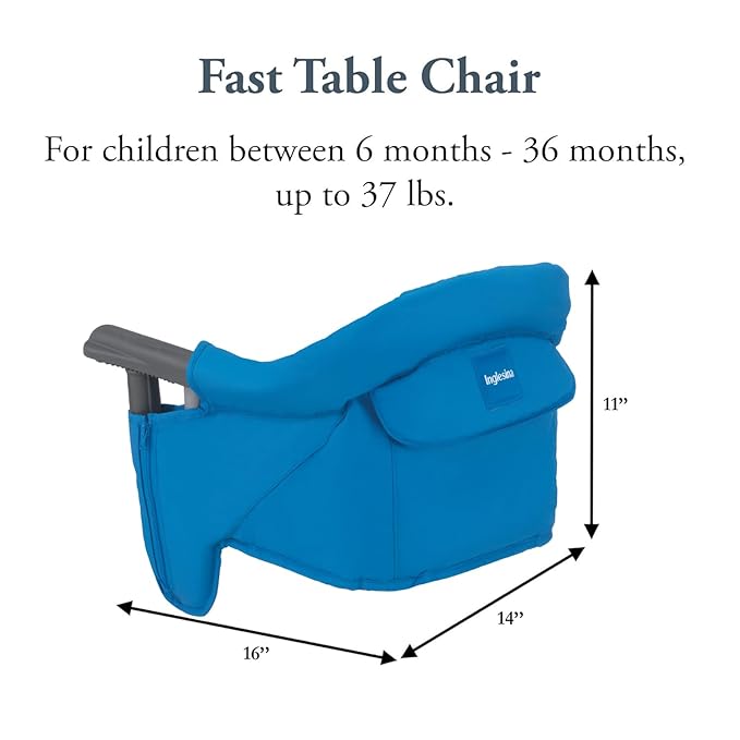 Inglesina Fast Table Chair, Light Blue - Portable Baby High Chair - for Babies & Toddlers up to 37 lbs - Collapsible - Fits Tables 0.8'' to 3.5'' Thick - Compact & Easy to Use - Travel Bag Included