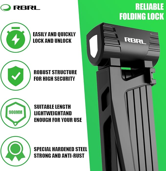 RBRL Bicycle Lock, 2.95 Ft Folding Locks, Heavy Duty Anti-Theft Chain Lock With Keys and Case for Bikes, E-Bikes or Scooters