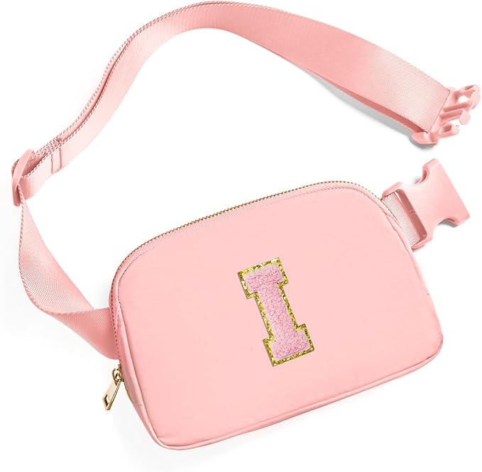 Gitus Customizable Belt Bag Fanny Pack for Girls Age 6-8 & 8-10 with Initial - Trendy Teen Girl Gifts (Light Pink-I)