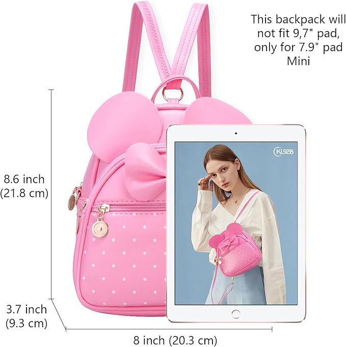 KL928 Girls Mini Backpack Bowknot Polka Dot Cute Small Daypacks Convertible Shoulder Bag Purse for Women