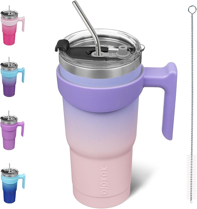 BJPKPK 20 oz Tumbler With Handle And Straw Lid Stainless Steel Travel Mugs Insulated Tumbler Cups,Pastel Sunset