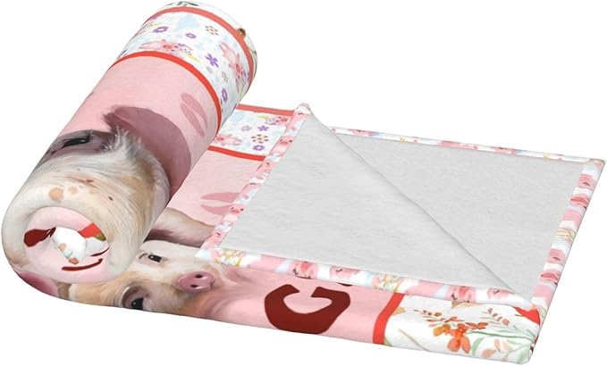 Cute Pig Blanket Just A Girl Who Loves Pigs Throw Blanket Ultra Soft Cozy Fleece Flower Animal Gift Fuzzy Plush Bedding Blankets for Kids Teens Adults Girls Boys Women Men 80"x60"