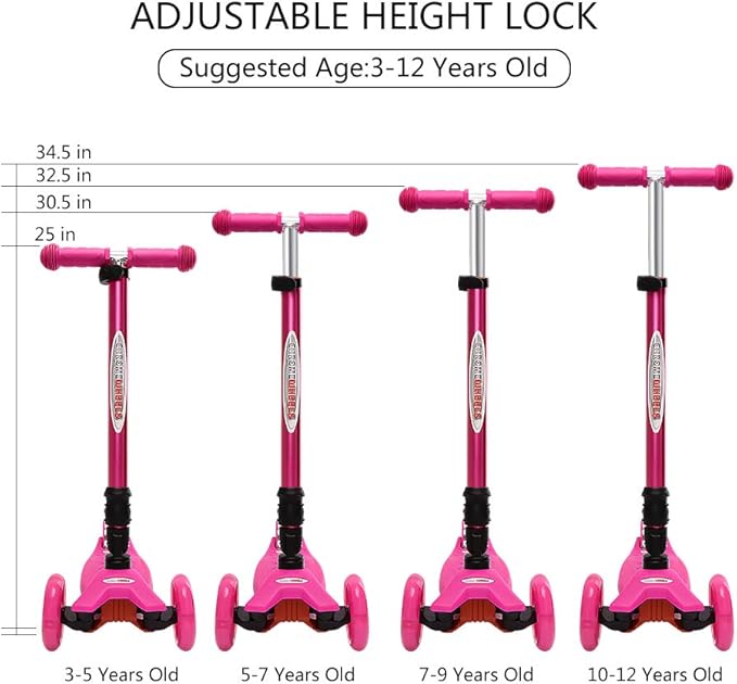 ChromeWheels Foldable Scooters for Kids, Deluxe Kick Scooter 4 Adjustable Height 132lbs Weight Limit 3 Wheel, Lean to Steer LED Light Up Wheels, Best Gifts for Girls Boys Age 3-12 Year Old