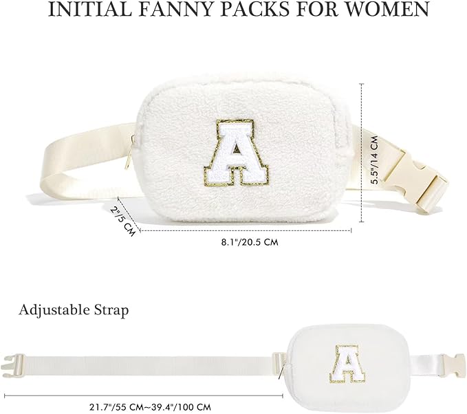 YOOLIFE Gifts for Girls Teen Kids - Initial Fanny Pack for Girls, Preppy Stuff for Teen Girls Teenage Girl Gifts, Initial Crossbody Bag Belt Bag Fanny Pack, Beige P
