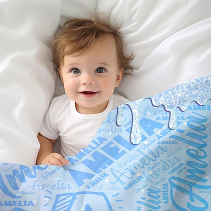 Custom Girl Blanket with Name Personalized Cute Ribbon Bow Blanket for Newborn Customized Soft Flannel Throw Blanket Memorial Gift for Toddler on Birthday Baby Shower Christmas
