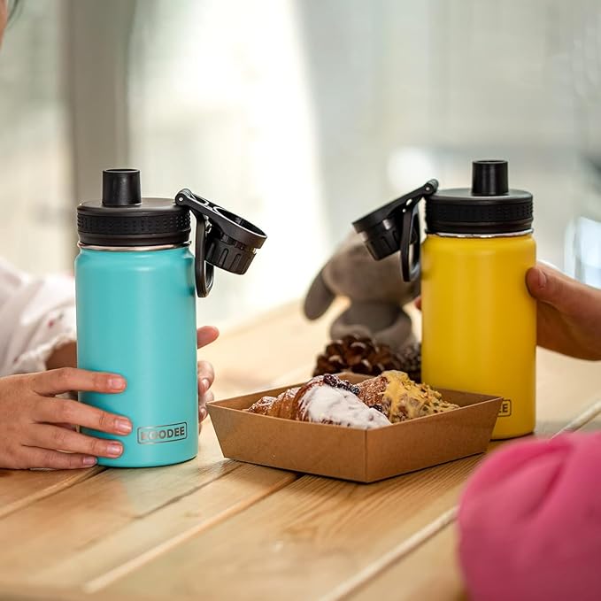 Koodee Small 12 oz Stainless Steel Vacuum Insulated Wide Mouth Water Flask with Leakproof Spout Lid, Reusable BPA Free Bottle (Rose Red)