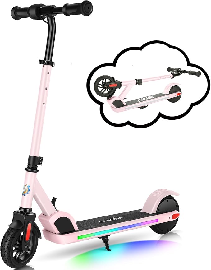 Caroma Electric Scooter for Kids Ages 6-14, 150W/180W Motor,10 MPH Max Speed & 7 Miles,Adjustable Height & Speed,Colorful Lights,LED Display,Foldable Kids Electric Scooter 132 Lbs Max Load