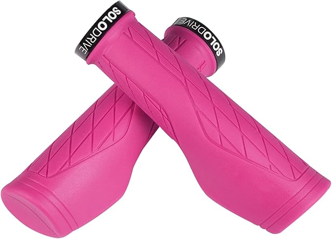 SOLODRIVE Ergonomic Design Mountain Bike Grips, Comfortable Bicycle Handlebar Grips, Single Lock-on and Non-Slip MTB Handle, Fit MTB, E-Bike, Hybrid, Scooter
