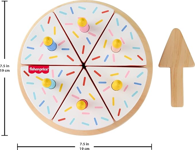 Fisher-Price Wood Pretend Play Toy Cake Set, 14-Piece Wooden Food Decorating & Serving Play for Preschool Kids Ages 3+ Years