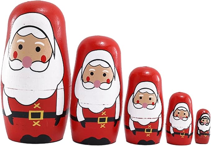 Nesting Dolls Wooden Matryoshka Russian Doll Handmade Stacking Toy Set 5 Pieces for Kids