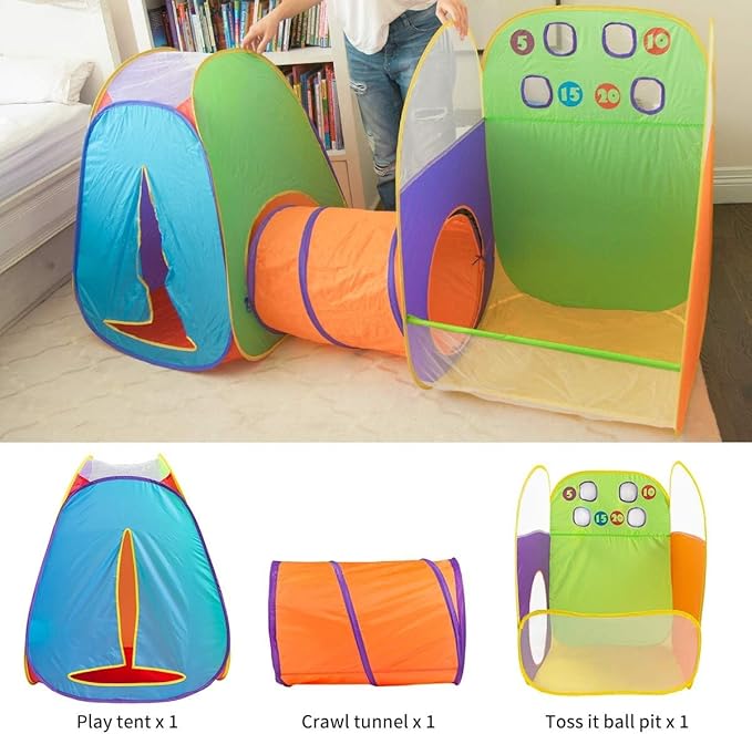 Alvantor Kids Tent Play Tents & Tunnel 3-in-1 Pop Up Tent with Tunnel Toddler Ball Pit Indoor/Outdoor Tents Fun Toss It Game Zone Playhouse for Children (Include 4 Balls)