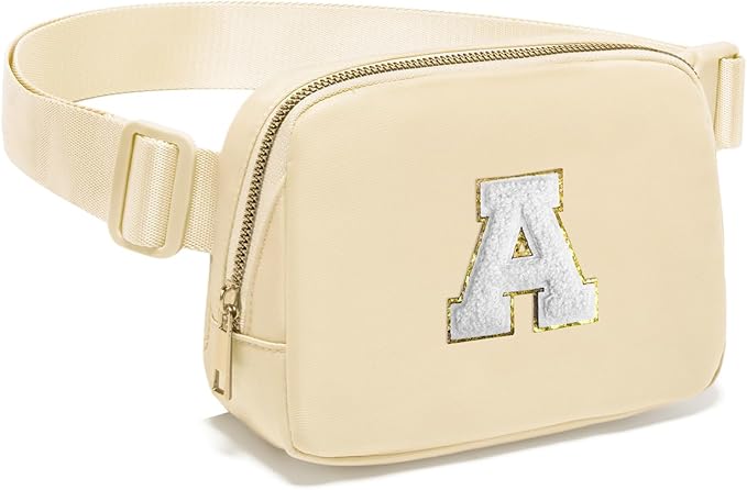 Gitus Birthday Gifts for 8 9 10 11 12 13 Year Old Girls Personalized Fanny Pack Crossbody Bags with Initial Letter Patch Belt Bag for Teen Girls Cute Trendy Stuff Travel Essentials (Beige-A)