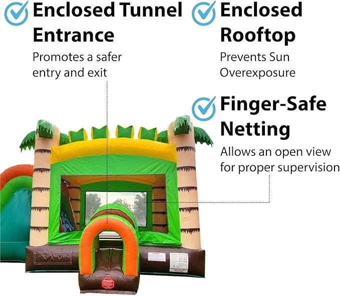 TentandTable Inflatable Bounce House Water Slide for Kids 5-12 Large, Commercial Grade Mega Bouncy Castle for Adults, Jump House, Includes Electric Air Blower, 32' L x 16' W x 15' H, Tropical Jungle