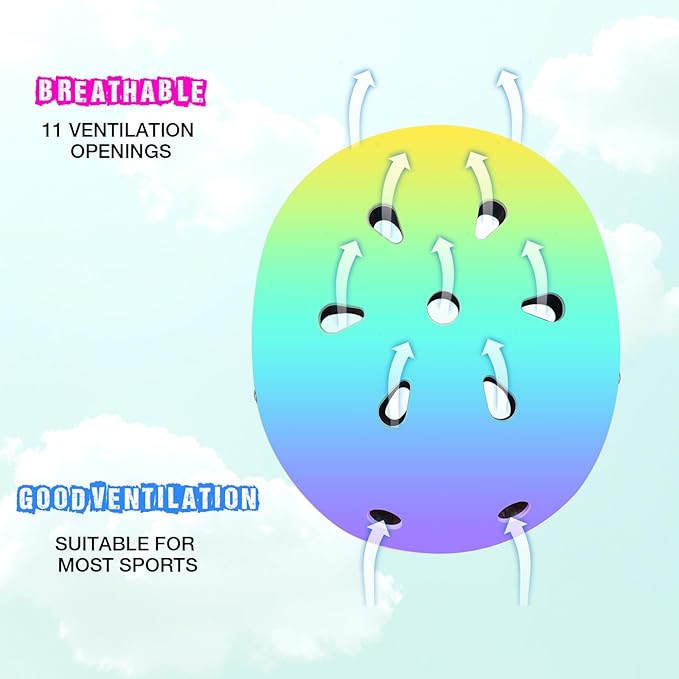 Color Gradient Adjustable Bike Helmet with Knee and Elbow Pads - Kids Toddler Boys and Girls Skateboard Helmet for Ages 3-14 | Ideal for Riding, Scooters, Inline Skating, Longboarding, Roller Skating