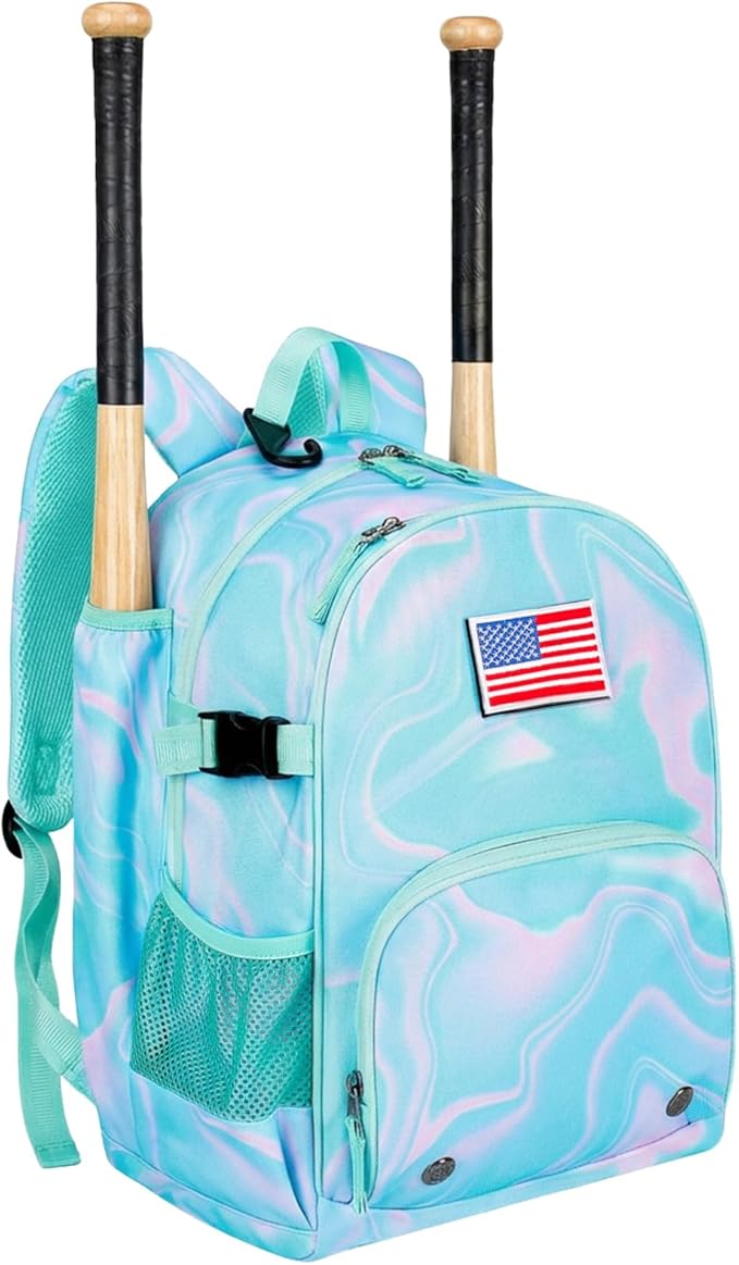Choco Mocha Kids Baseball Bag, Large Youth Baseball Backpack Softball Bag for Girls T-Ball with Bat Holder