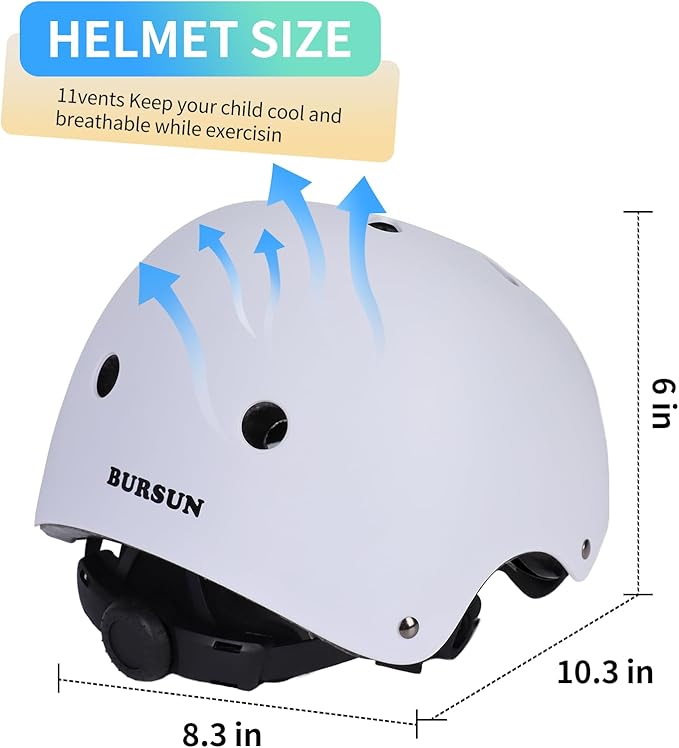 BURSUN Kids Bike Helmet Ventilation & Adjustable Toddler Helmet for Ages 2-14 Kids Boys Girls Multi-Sport Helmet for Skateboard Roller Skateing Bicycle Scooter blance Bike