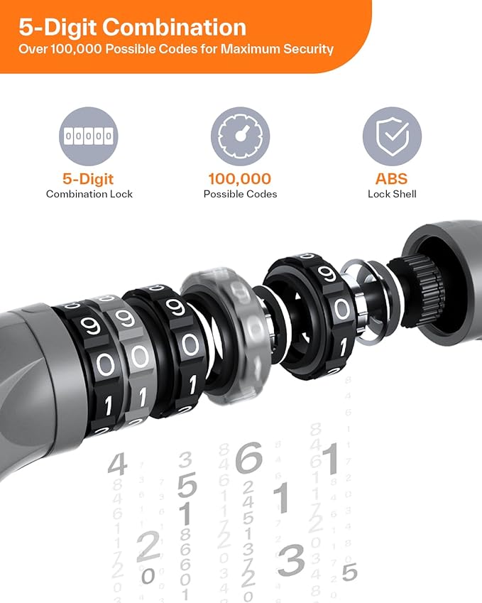 Sportneer Bike Lock: 5 Digit Combination High Security Anti Theft Bike Chain Lock - 3.2/3.6/4ft Heavy Duty Keyless Bicycle Lock for Bike, Motorcycle, Scooter, Door & Gate - 4/6mm Thick, Easy to Use