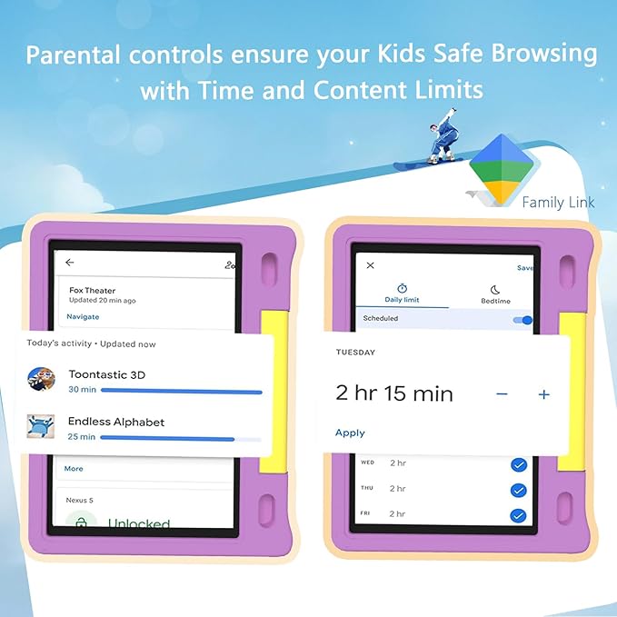 Kids Tablet 10", Android 14, 8GB+64GB (1TB Expandable), Octa-Core, 1280×800 HD Display, Dual Cameras, 12-Hour Battery, Parental Controls, Childs Tablet with Shockproof EVA Case