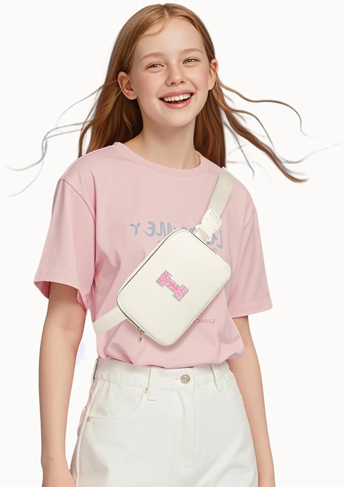 Gift for 5 6 7 8 9 10 11 12 13 14 15 Teen Girls Kids, Teacher Appreciation Gifts, Teacher Gifts for Women,Teacher Thank You Gifts Ideas, Fanny Pack Crossbody Bag Belt Bag Cute Stuff（ Cream, I)