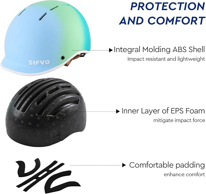 Kids Helmet, SIFVO Kids Bike Helmet Skateboard Helmet Scooter Helmet All-Round Protection Boys Girls Bike Helmet Kids to Youth Extended Visor Adjustable & Durable 51-55cm