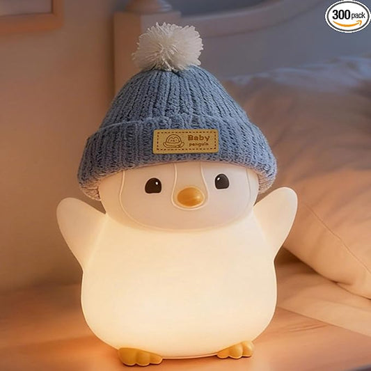 Penguin Night Light for Kids, Adorable Penguin Lamp with Hat, Food Grade Silicone Nursery Nightlight, Rechargeable/Dimmable/Timer,LED Squishy Novelty Animal Bedside Lamp,Funny Gifts for Boys