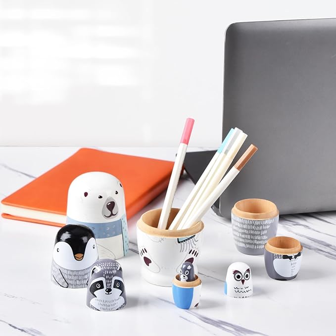 Nesting Dolls, Nesting Easter Eggs Toys, Wooden Handmade Matryoshka Dolls for Kids Birthday or Home Decoration (Polar Bear)