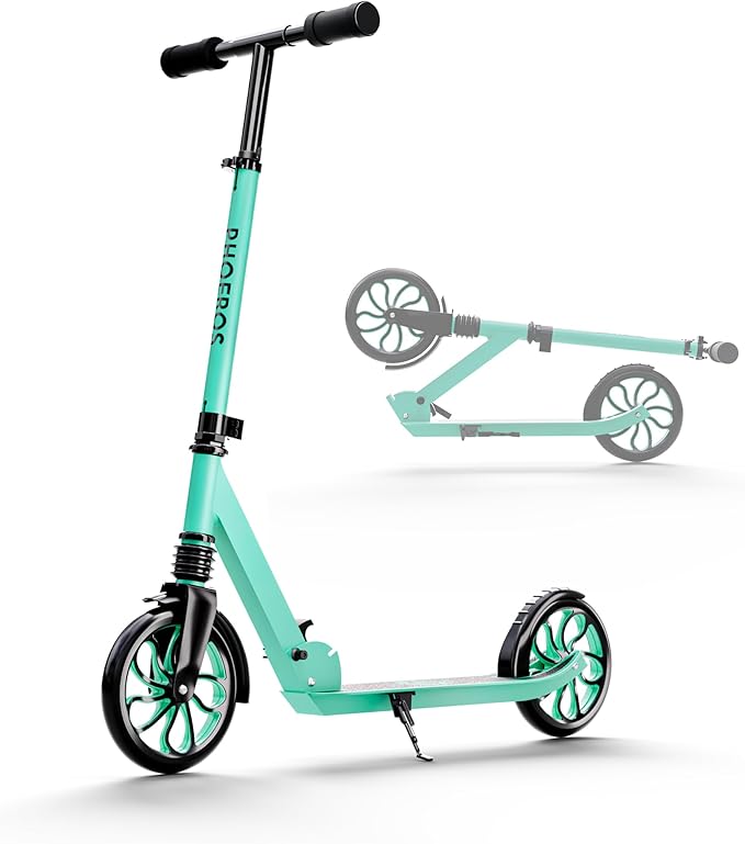 PHOEROS Kick Scooter for Kids Ages 6-12,Teens & Adults, Youth. Lightweight Aluminum Kick Scooter for Teens Adults Boys Girls with 8 inch Big Wheels, Foldable, 3 Height Adjustable, Shock Absorption.