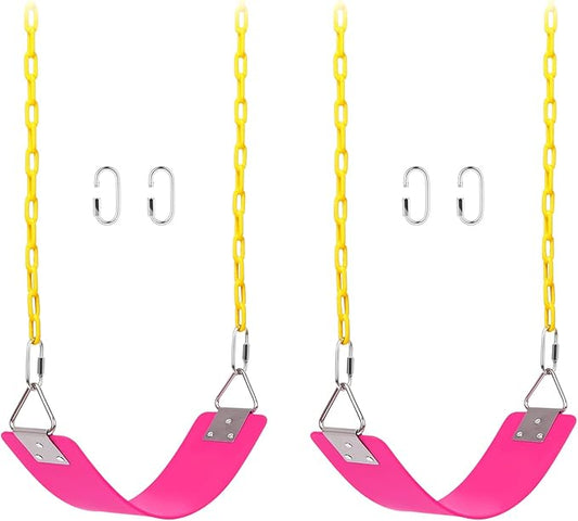 2 Pack Swing Sets, AGPTEK Swing Seat with 66 Inch Anti-Rust Chains Thermoplastic Coated, Support 250lb, Seat Cushion Accessories Replacement with Snap Hooks for Outdoors, Playground (Pink)