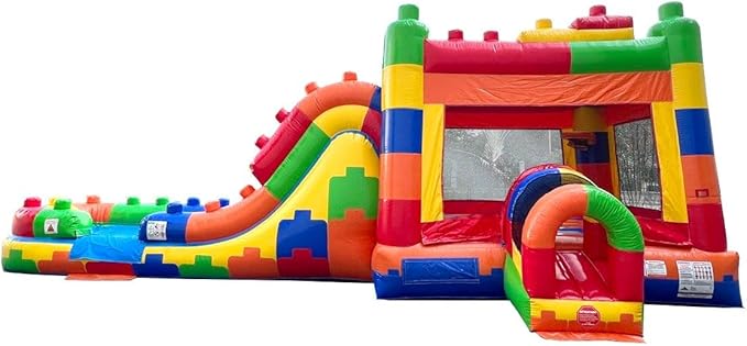 TentandTable Inflatable Bounce House Water Slide for Kids 5-12 Large, Commercial Grade Mega Bouncy Castle for Adults, Jump House, Includes Electric Air Blower, 32' L x 16' W x 15' H, Building Block