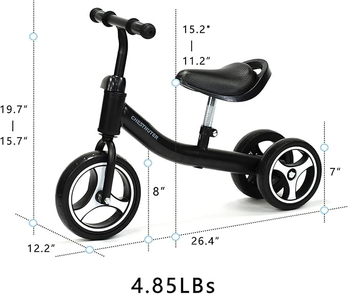 Baby Balance Bike, Toy Gift for 1 2 3 Year Old, Sturdy Toddler Balance Bicycle, Best Birthday Gift for 12-36 Months Boy Girl, Indoor Outdoor Kids Riding Toys with 3 Wheels(Black)