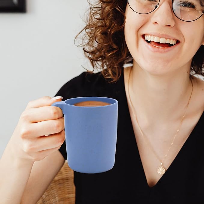 16oz Wheat Straw Cups with handles set of 6-Plastic Cups Reusable-Unbreakable Kids Mugs-Dishwasher Safe & Microwave Safe-Ideal Plastic Mugs for Tea,Coffee,Camping,RV-Sky Blue