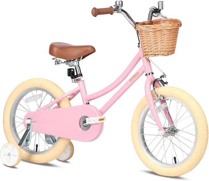 Petimini Girls Bike with Basket for 2-12 Years Old Kids, 12 14 16 18 20 Inch Bicycle with Bell Training Wheels Basket, Multiple Colors