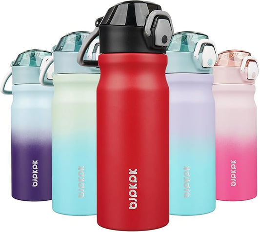 BJPKPK 18oz Insulated Water Bottle With Straw Stainless Steel Double Wall Water Bottles BPA Free Leak Proof Thermo With Lockable Flip Lid And Soft Silicone Spout,Red
