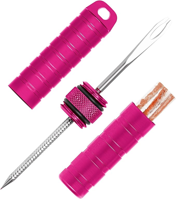 BWSHLF Tubeless Bike Tire Repair Kit for Mountain Bikes & Road Bicycles, Tubeless Tire Plug Kit with Storage Canister, Reamer, Insertion Fork, 10 Bacon Strips, Fix a Puncture or Flat, No Glue Needed