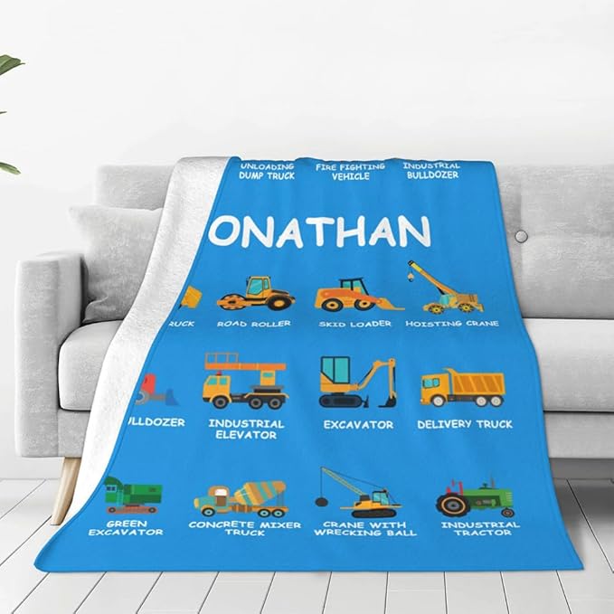 Personalized Truck Blankets for Kids, Custom Name Truck Throw Blanket for Baby, Boys, Soft Cozy Warm Flannel Plush, Christmas Birthday Gifts for Toddler