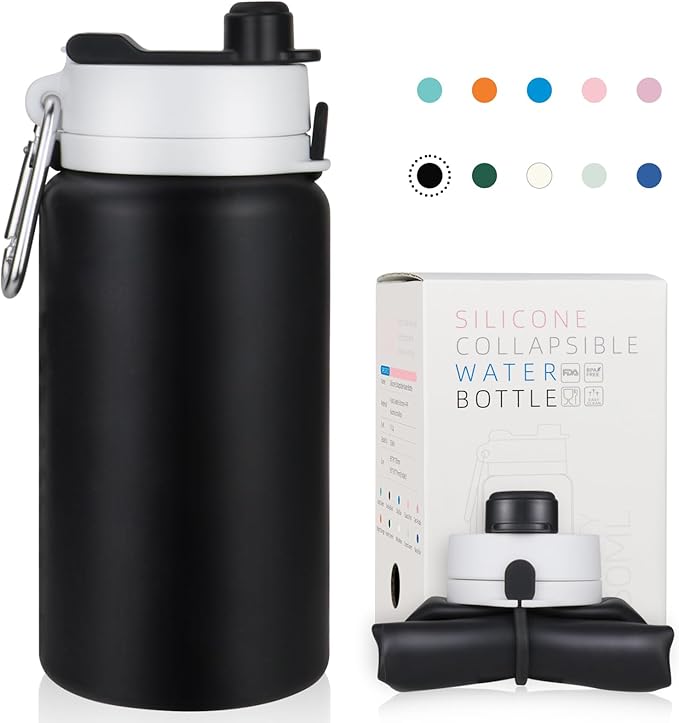 PLTCAT Collapsible Foldable BPA Free Reusable Lightweight Leak-Proof Travel Silicone Water Bottle for Travel, Gym, Hiking, Office, Camping