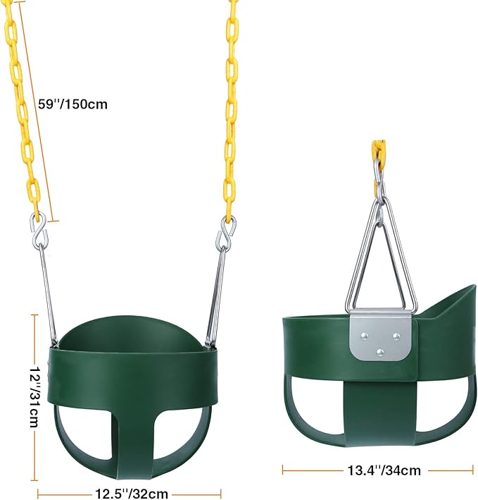 RedSwing High Back Full Bucket Swing with Heavy Duty Swing Seat Combo Pack (Triangle and Chain Dip), Tree Straps Included