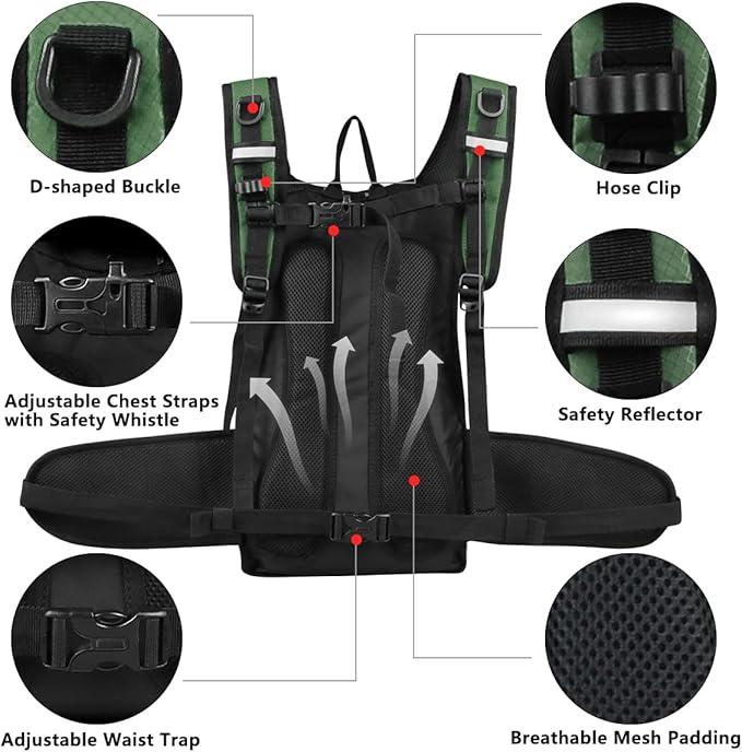 Insulated Hydration Pack Backpack with 3L BPA Free Leak-Proof Water Bladder, Keep Liquids Cool for Up to 5 Hours, Daypack for Hiking, Running, Cycling, Hunting, Climbing