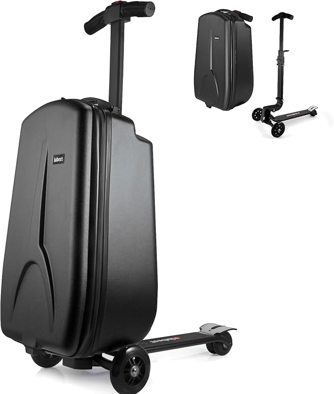 Scooter Luggage for Kids Scooter Suitcase for Ages 4-12, 4 in 1 Kids Luggage Boarding Suitcase Detachable & Foldable Scooter Travel Trolley Ride On Luggage-Black