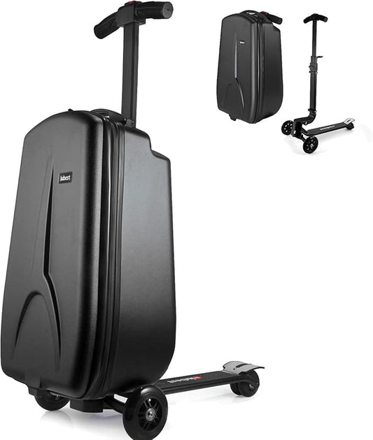 Scooter Luggage for Kids Scooter Suitcase for Ages 4-12, 4 in 1 Kids Luggage Boarding Suitcase Detachable & Foldable Scooter Travel Trolley Ride On Luggage-Black