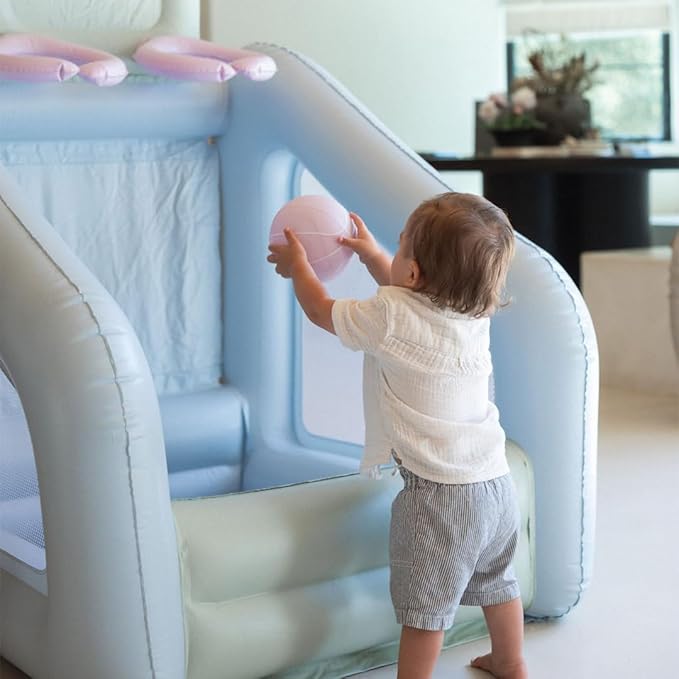 PLAYSMOL Mini Dual Shot Basketball Inflatable Game, Portable Indoor Basketball Hoop for Toddlers & Kids, Arcade-Style Toy with 4 Rubber Balls, Seafoam Colorway, Ages 18m+