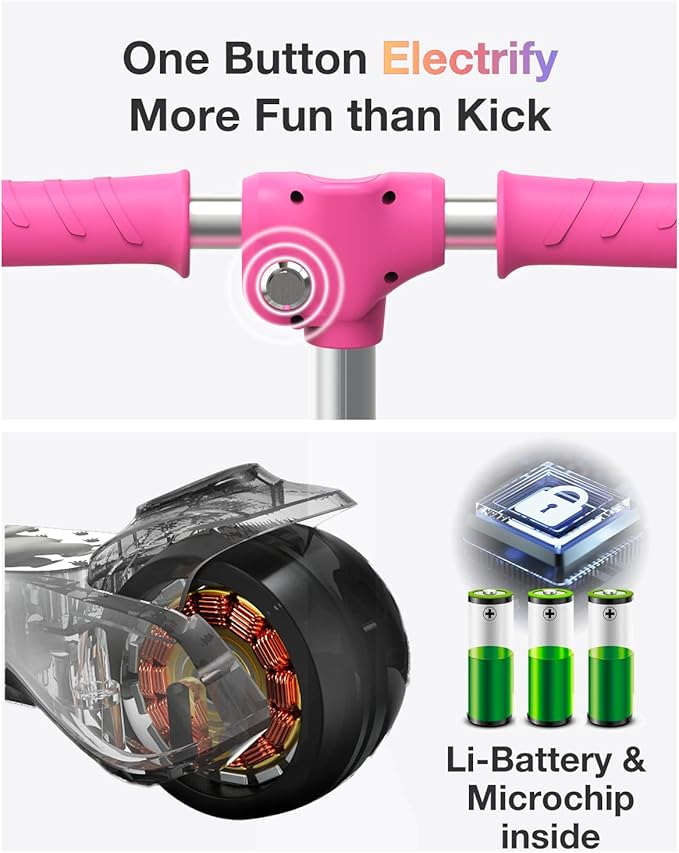 Elecorange Balance Electric Scooter for Kids Ages 2-9, 2025 Upgraded, Long Range, Friendly Thumb Throttle, Solid Wide Light Up Deck & Wheels, Adjustable Height, 5Mph Safe Limit, 60min Riding, Foldable