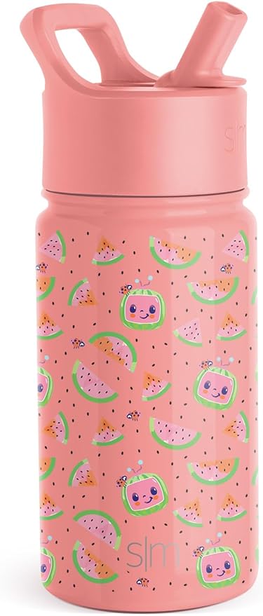 Simple Modern Kids Summit Water Bottle with Straw Lid | CoComelon 14oz Stainless Steel Cup Insulated Tumbler for Toddlers, School | CoComelon Pink Melon