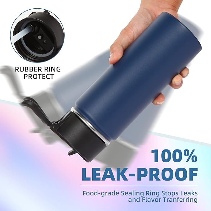 Volhoply 16 OZ Kids Water Bottle Bulk 4 Pack,Insulated Sports Bottles with Straw Lid,Stainless Steel Bottle with Handle Keep Cold & Hot,Double Wall Vacuum Tumbler Cups for School,Girls(Navy, 4)